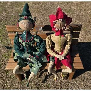 Joe Spencer Holly & Poinsettia Sprite Flower Dolls Gathered Traditions Folk Art